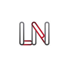 initial logo letter LN, linked outline red and grey colored, rounded logotype