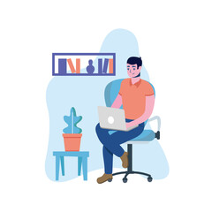 Man with laptop on chair vector design