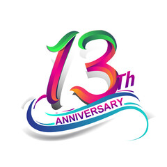 13th anniversary celebration logotype colorful design. Birthday logo on white background.