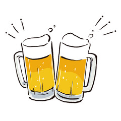 ビールジョッキで乾杯2 墨絵×カラー