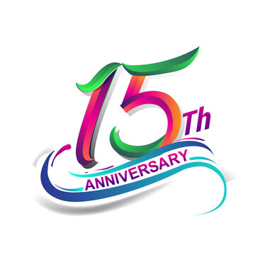 15th anniversary celebration logotype colorful design. Birthday logo on white background.