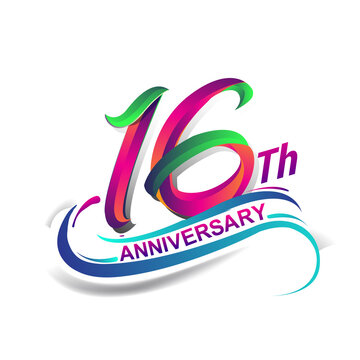 16th anniversary celebration logotype colorful design. Birthday logo on white background.