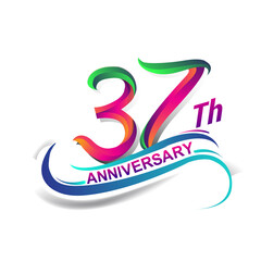 37th anniversary celebration logotype colorful design. Birthday logo on white background.