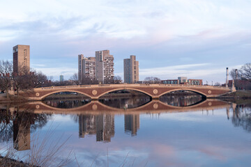 Sunset at the Charles River in Cambridge, Massachusetts. 