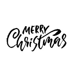 Hand drawn phrase Merry Christmas. Modern dry brush lettering design. Vector typography vector illustration.