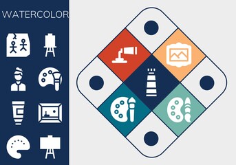 Modern Simple Set of watercolor Vector filled Icons