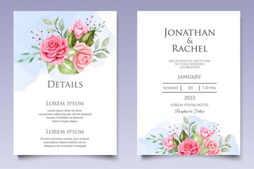 Watercolor wedding invitation floral and leaves card template