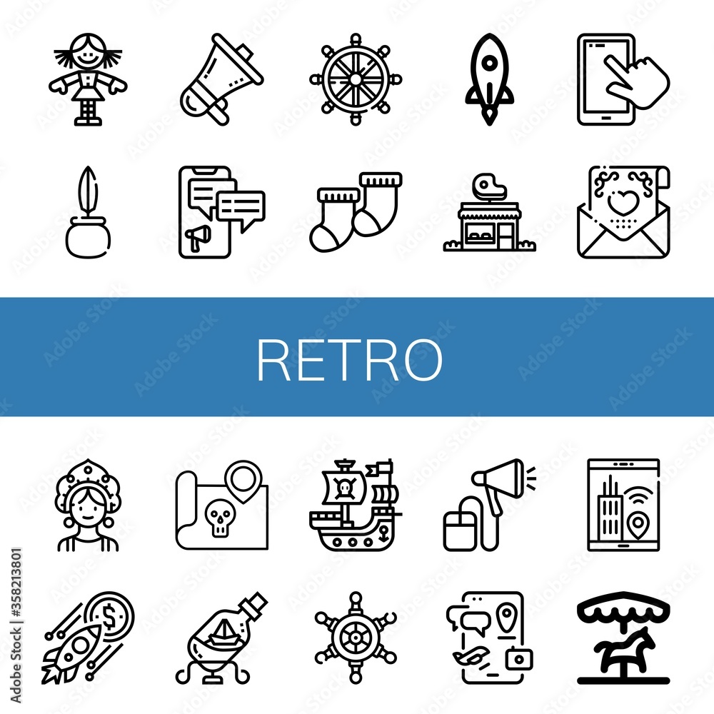 Poster retro simple icons set