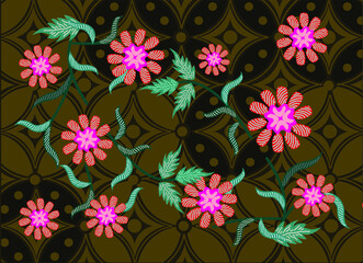 Fototapeta na wymiar Indonesian batik motifs with very distinctive plant patterns,Vector