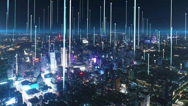 Modern city with wireless network connection concept