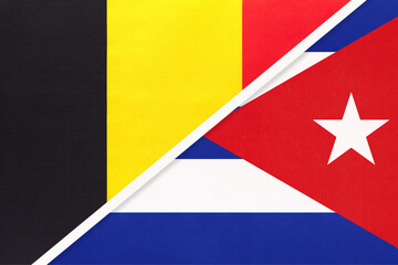 Belgium and Cuba, symbol of two national flags from textile. Championship between two countries.