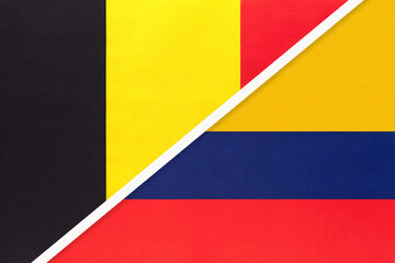 Belgium and Colombia, symbol of two national flags from textile. Championship between two countries.