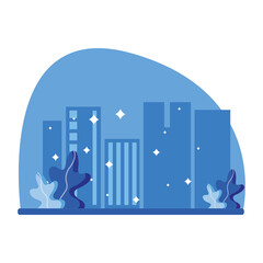 Blue buildings with leaves vector design