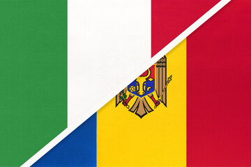 Italy and Moldova, symbol of two national flags from textile. Championship between two European countries.