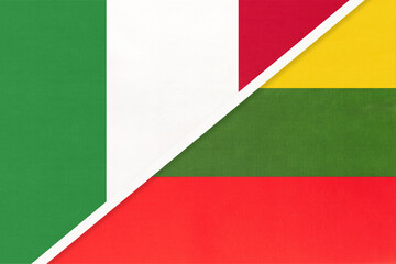 Italy and Lithuania, symbol of two national flags from textile. Championship between two European countries.