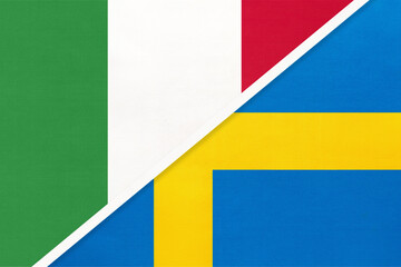 Italy and Sweden, symbol of two national flags from textile. Championship between two European countries.