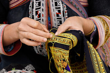 Red Dao woman embroidering, Sapa (Sa Pa), Vietnam