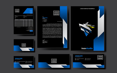 pack of gradient blue corporate brand identity, stationary design. modern template illustration vector