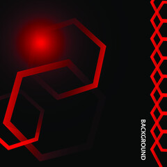 Black background vector with red hexagon and light effect