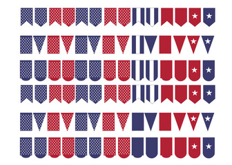 The Independence Day concept with red and blue pennants hanging above. Vector illustration. Party invitation with carnival flag garlands with some copy space for your text.