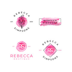 beauty floral hand drawn with watercolor vector logo