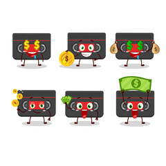 Retro cassette cartoon character with cute emoticon bring money