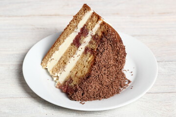 Layer Cake with cream with grated chocolate topping