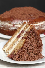 Layer Cake with cream with grated chocolate topping