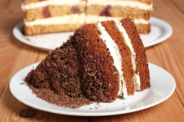 Layer Cake with cream with grated chocolate topping