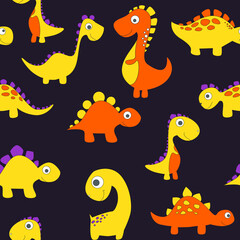 Childish dinosaur seamless pattern for fashion clothes, fabric, t shirts. hand drawn vector