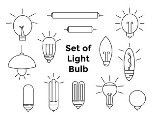 Set of light bulb isolated on white background. symbol, sign, outline