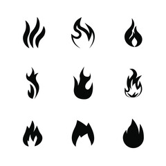 Set Black Collection Fire Flame Symbol Vector Icon Design Style