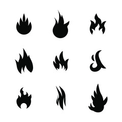 Set Black Collection Fire Flame Symbol Vector Icon Design Style