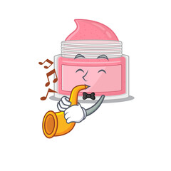 Body srub musician of cartoon picture playing a trumpet on stage