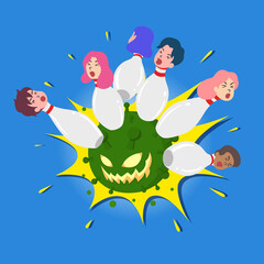 Coronavirus clash on people all over the world. Conceptual vector for crisis and affects of covid-19 pandemic.