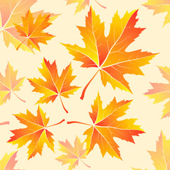 Fototapeta na wymiar Seamless pattern of maple leaves, vector illustration.