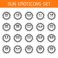 sun emoticons icons line set