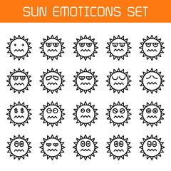 sun emoticons icons line set