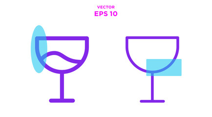 Drinking  Glass Line Icons Vectors, Glass Water Simple Icons symbol