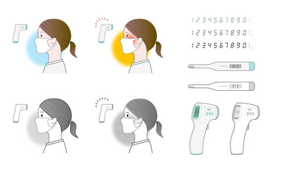 検温 体温 体温計 熱 発熱 ベクター素材