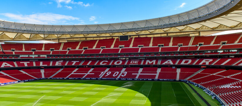 MADRID, SPAIN - APR 12, 2018: Wanda Metropolitano, the home stadium of Atletico Madrid since 2017. Rosas, San Blas-Canillejas district