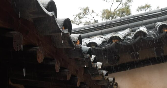 Rainy day in roof of Korean traditional house.