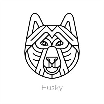 Husky head logo design. Vector illustration in line art style.