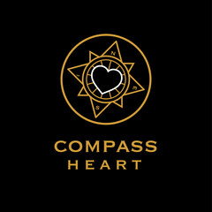 Line art logo design. Combination of compass and heart.