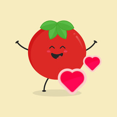 Cute Flat Cartoon Tomato Illustration. Vector illustration of cute tomato with a smiling expression. Cute tomato mascot design