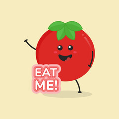 Cute Flat Cartoon Tomato Illustration. Vector illustration of cute tomato with a smiling expression. Cute tomato mascot design