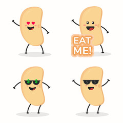 Cute Flat Cartoon Soybean Illustration. Vector illustration of cute soybean with a smiling expression. Cute soy bean mascot design