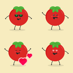 Cute Flat Cartoon Tomato Illustration. Vector illustration of cute tomato with a smiling expression. Cute tomato mascot design