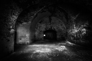 Basement of Daugavpils fortress in colors and black and white
