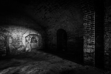 Basement of Daugavpils fortress in colors and black and white